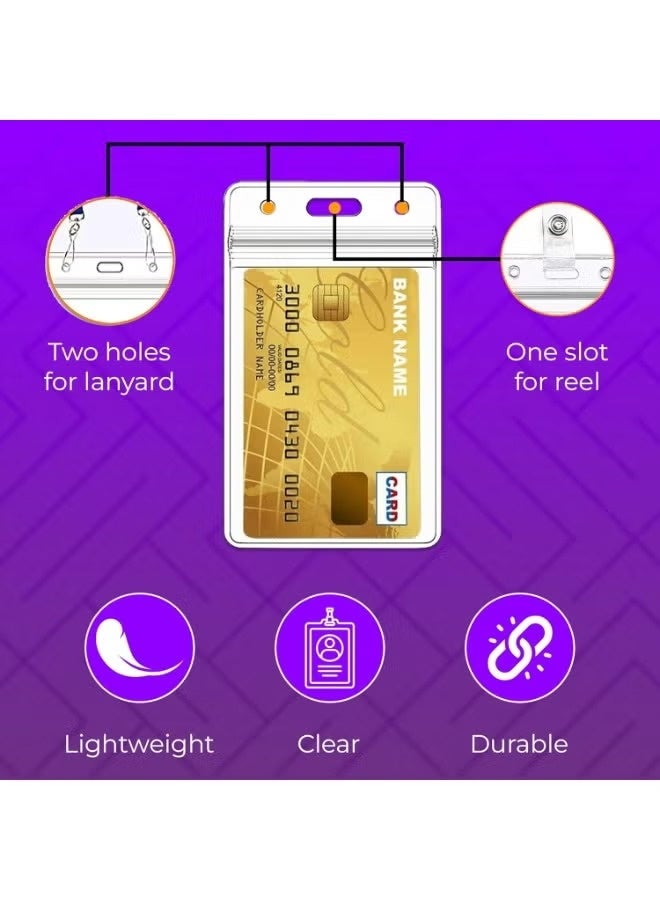 MTC 2 Pcs ID Badge Holder with Lanyard & Retractable Reel | Clear Plastic Vertical Card Holder for Office, School & Employee ID Cards - Image 3